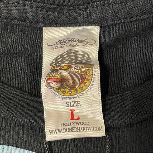 ED HARDY by CHRISTIAN AUDIGIER Golden Rose of Love Crew Neck Basic Tee in Black - Picture 4 of 5